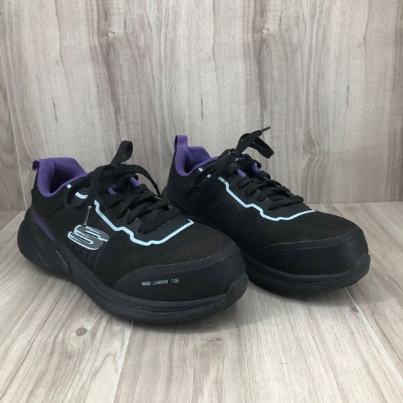 Skecher Composite Toe Work Shoes Womens 7 Black Lace Up Slip Resistant Shoes - Picture 4 of 11